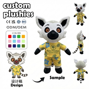 Fabricant de jouets en peluche personnalisés en coton PP à faible MOQ, Lémur en peluche jaune avec tenue tropicale, Poupée douce pour anniversaire - Product Image 1