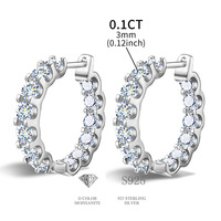 Boucle d'oreille en diamant VVS coloré S925 Round Brilliant Cut Moissanite Tennis Loop Stud Earrings De D Color Pass Diamond Tester