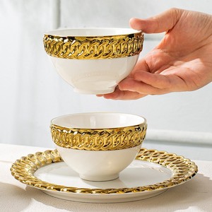 ชุดจานชามเซรามิคเคลือบทองคำพนมเปญ ดีไซน์หรูหราสไตล์เรโทร ใช้กับไมโครเวฟได้ เหมาะสำหรับตลาดตะวันออกกลาง - Product Image 4