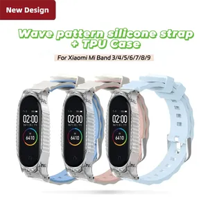 Étui + Bracelet pour <span class=keywords><strong>Xiaomi</strong></span> <span class=keywords><strong>Mi</strong></span> <span class=keywords><strong>Band</strong></span> 9 8 7 6 <span class=keywords><strong>5</strong></span> 4 3, bracelet de remplacement à motif ondulé, bracelet en silicone respectueux de la peau, bracelet de sport intelligent pour montre connectée - Product Image 1