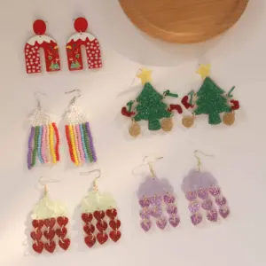 OUYE 2023 new cute fashion women long beads earrings tree rain simple wholesale jewelry acrylic christmas trees earrings jewelry