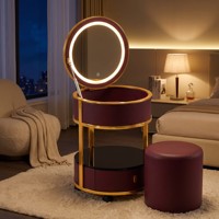 Coiffeuse moderne pour chambre d'hôtel/appartement en acier inoxydable et pin avec panneau de maquillage, miroir éclairé LED 3 couleurs et téléphone sans fil