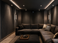 Panneau acoustique en lattes WPC noir mat à rainures verticales, absorption acoustique, hôtel, restaurant, WYRAX