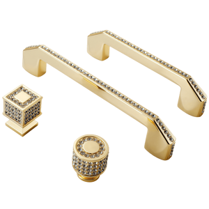 Modern European Zinc Alloy <strong>Diamond</strong>-Inlaid Gold Handles-Durable Antirust Easy Installation Kitchen Bedroom Bathroom Hotel Drawer - Product Image 1