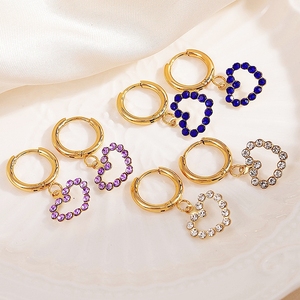 Pendientes de Aro de Acero Inoxidable con <span class=keywords><strong>Circonitas</strong></span> Multicolores Brillantes de Lujo, Pendientes Colgantes con Forma de Corazón Geométrico de Moda, Regalos para Mujer - Product Image 1