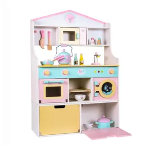 New design wooden toy refrigerator kitchen set wooden refrigerator kitchen combination toys wooden baby kitchen toy