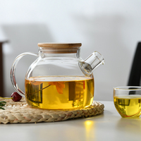 Bouilloire en verre carafe à eau théière en verre Borosilicate avec couvercle en bambou