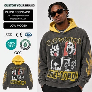 Sweat-shirt numérique vintage streetwear pour homme, coupe oversize, 100 % coton, avec fermeture éclair, bords bruts et délavage acide, idéal pour l'hiver - Product Image 1
