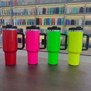 Gobelet isotherme personnalisé en acier inoxydable de 40 oz avec peinture fluorescente, pour le camping et les voyages, avec paille et poignée - Product Image 1