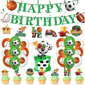 Décorations d'<span class=keywords><strong>anniversaire</strong></span> sportives : ballons de basketball, baseball, football, soccer – Thème sportif pour fête de bébé garçon – Fournitures de toile de fond - Product Image 1
