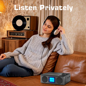 Lecteur CD de style vinyle rétro avec fonction sans fil BT, radio FM, fente pour carte USB TF, écran LCD, haut-parleur de bureau - Product Image 3