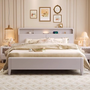 Light French Style Solid Wood <b>Double</b> <b>Bed</b> Frame 1.2m Storage Master Bedroom Youth Cream 1.5m Single Wooden <b>Bed</b> - Product Image 1