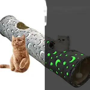 Moon Star Pet Cat Toys Bola de felpa duradera Túnel de gato plegable autoluminoso para animales pequeños Conejos Gatitos