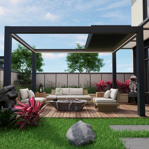 Gazebo élégant <span class=keywords><strong>en</strong></span> alliage d'aluminium noir avec toit à lames motorisées imperméables pour patio, véranda, terrasse extérieure, pavillon - Product Image 3