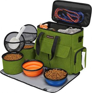 <b>Dog</b> Travel Bag, Pet Travel Bag All Pet Travel Supplies with 2 Pet Food Containers and 2 <b>Collapsible</b> Silicone <b>Bowls</b> - Product Image 1