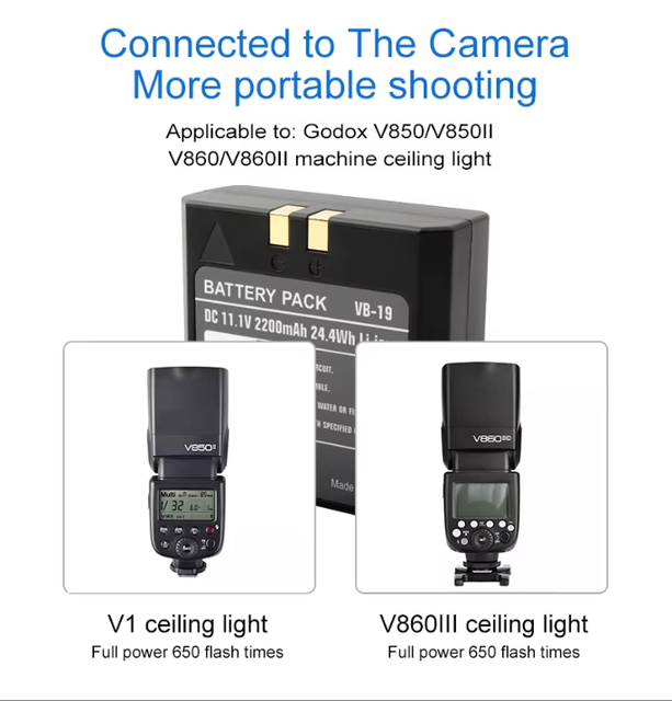 For Godox V850 V850II V860 V860II for Neewer TT850 TT860 Camera Flashes Replacement 11.1V 2200Wh Ringteam Li-ion Battery VB-19