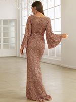Nouvelle Robe Longue de Soirée pour Femme Printemps Automne, Style Chemise, avec Paillettes, Taille Mi-Haute et Manches Évasées