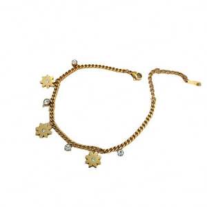 Fashion Stainless Steel 18K <b>Gold</b>-plated Flower <b>Bracelet</b> White Round Zircon Women's <b>Bracelet</b> <b>Gold</b> Jewelry - Product Image 1