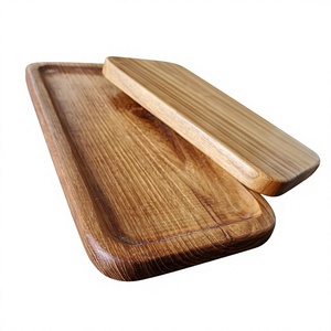 Plateau de rangement en bois rectangulaire avec couvercle, finition vernie, design classique, passe au lave-vaisselle, multifonctionnel pour la cuisine et le salon - Product Image 1