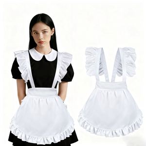 Tablier Lolita sans manches à volants et lacets, avec poche, en polyester anti-salissures, style moderne et simple, pour le travail en café - Product Image 1
