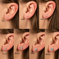 Boucles d'oreilles clous pour femmes en acier inoxydable avec zircone et filetage intérieur perforé