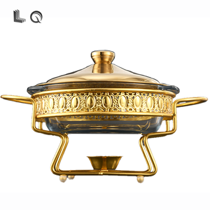 レストランビュッフェケータリング2リートラウンドゴールデンラグジュアリーチャフィング皿ハンギングリッドホワイトとゴールドボール型のチャフィング皿 - Product Image 4