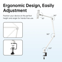 Support de tablette et de téléphone en aluminium à bras long rétractable, rotatif à 360°, à angle réglable, flexible et écologique pour la maison, le bureau et le lit