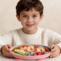 Assiette pour bébé en acier inoxydable 304 écologique avec logo personnalisé, assiette à ventouse en silicone pour enfants, vaisselle pour enfants