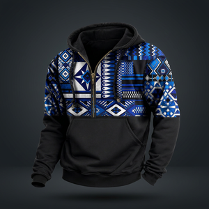 Pull à capuche zippé pour homme, style ethnique vintage, imprimé uni, en polaire, idéal pour l'hiver et les activités de plein air – Nouvelle collection très prisée - Product Image 3