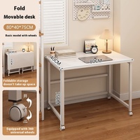 Bureau d'ordinateur pliable ergonomique moderne et portable pour la maison, table convertible élégante avec roulettes, cadre métallique réglable, idéal pour le chevet