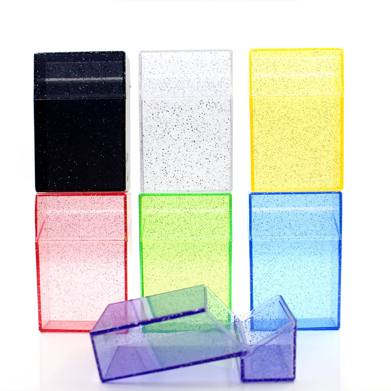 Portable Glitter Shining Transparent pink Plastic Acrylic 20pcs Cigarette Holder Box Cigarette Display case for Girl