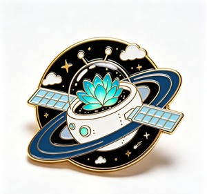 Pin de solapa redondo de metal esmaltado personalizado con diseño de satélite espacial y loto, estilo cloisonné, para colección de regalos - Product Image 2