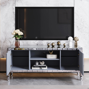 <b>Mirrored</b> TV Stand 60 Inch Crushed Diamond Glass <b>Doors</b> Modern Media Console Living Room Adjustable Storage - Product Image 5