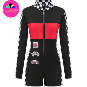 ชุดหมีขาสั้นนักแข่งรถสำหรับผู้หญิงชุดเต็มตัวสำหรับนักแข่งรถชุดคอสเพลย์ฮาโลวีนชุดรูปแบบกระดานหมากรุกพิมพ์ลาย - Product Image 1