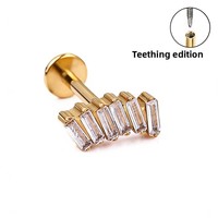 Anting-anting tusuk titanium alloy F136, ukiran rumit bergaya panjang, perhiasan tulang rawan telinga, bentuk geometris zircon, batang 8mm