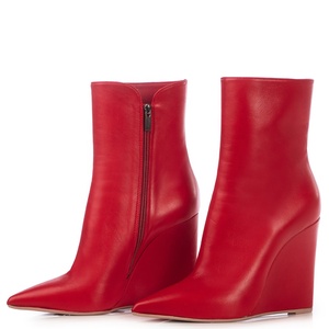 Bottines à bout pointu et fermeture éclair sur le côté pour femme, chaussures d'hiver à talons épais en cuir, grande taille - Product Image 5