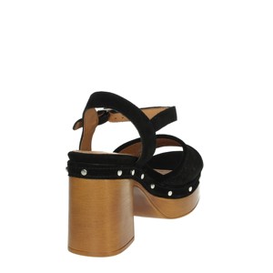 Sandali da donna neri alla moda con tacco comode scarpe da sposa 160623 in raso e pelliccia con punta quadrata - Product Image 3