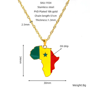Collar con <span class=keywords><strong>Mapa</strong></span> del Mundo Personalizado de Moda para Mujer y Hombre, EE. UU., Nigeria, África, Chapado en Oro de 18K, Cadena de Acero Inoxidable con Cierre de Goteo - Product Image 6