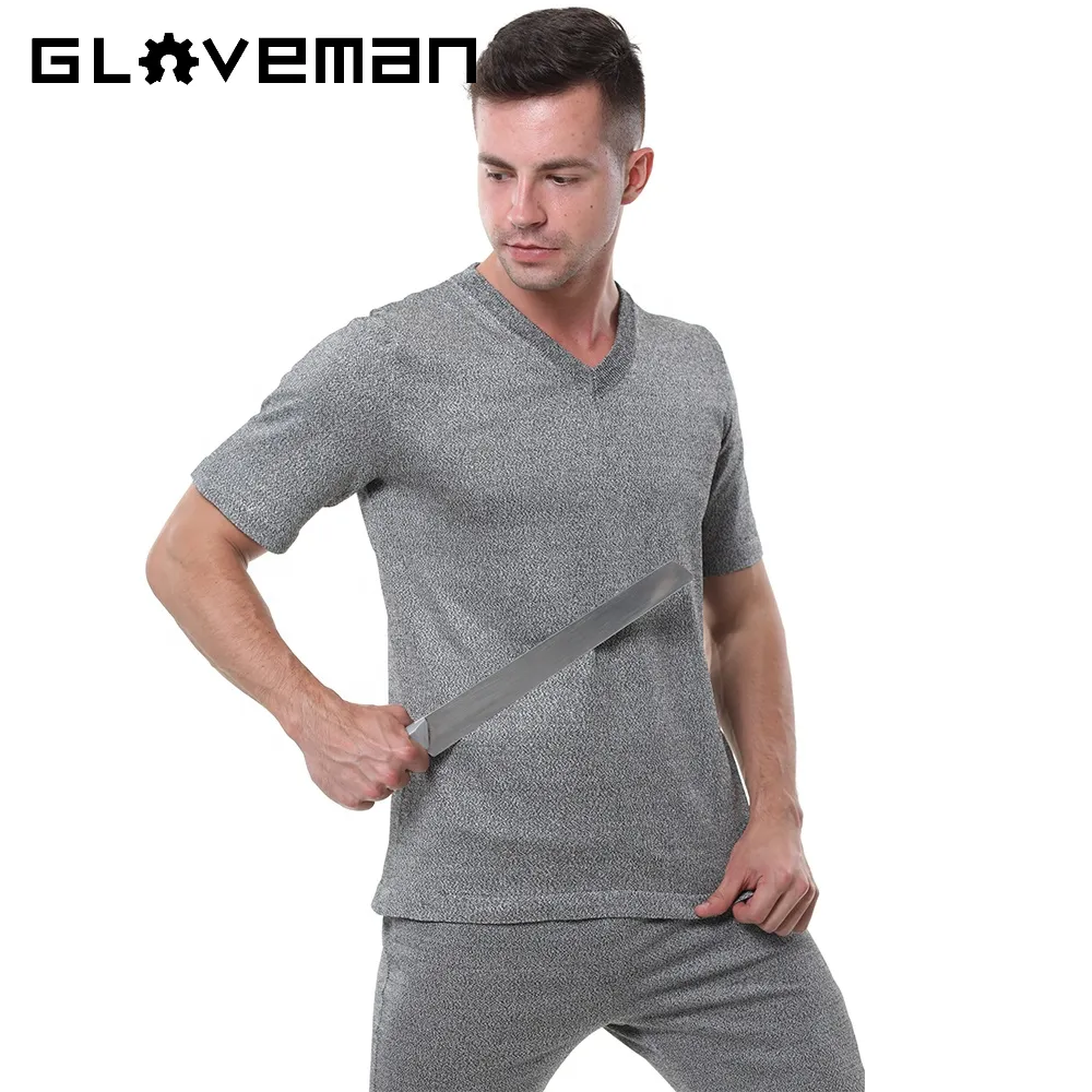 Functional Flexible Women Grey uhmwpe HPPE cut proof Wear-resistant Protect Body Work V-neck short Sleeve T Shirt
