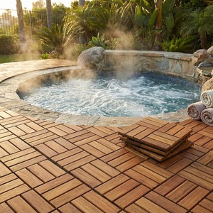 Dalles de terrasse en <span class=keywords><strong>bois</strong></span> d'acacia emboîtables, jardin, balcon, bord de <span class=keywords><strong>piscine</strong></span>, finition naturelle, utilisation toutes saisons, <span class=keywords><strong>bois</strong></span> naturel - Product Image 1