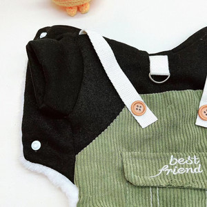 Pet Fleece-Lined <b>Overalls</b> Black And Green Patchwork <b>Winter</b> Four-Legged Clothing For Small Medium Dogs - Product Image 2