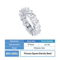 Bagues en argent sterling S925 avec moissanite taille princesse, alliance éternité, bijoux fins unisexes, éclat éblouissant pour un usage quotidien, cadeau