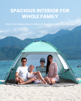 Tenda Pantai Rangka Fiberglass 8mm yang Ditingkatkan, Perlindungan UV UPF50+, Ukuran Keluarga