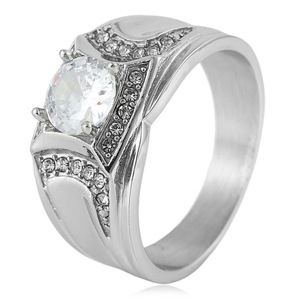yunnique Fashionable <b>Titanium</b> Steel <b>Ring</b> With Diamond Inlay Geometric Design For Engagement Wedding Unisex Jewelry - Product Image 1