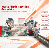 Ligne de granulation de plastique recyclé avec PLC et moteur, production de 300-600 kg/h, puissance de 75 kW