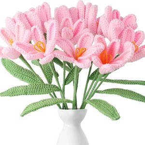 Ramo de tulipanes tejido a mano con hilo rosa, flor artificial para decoración de mesa - Product Image 4