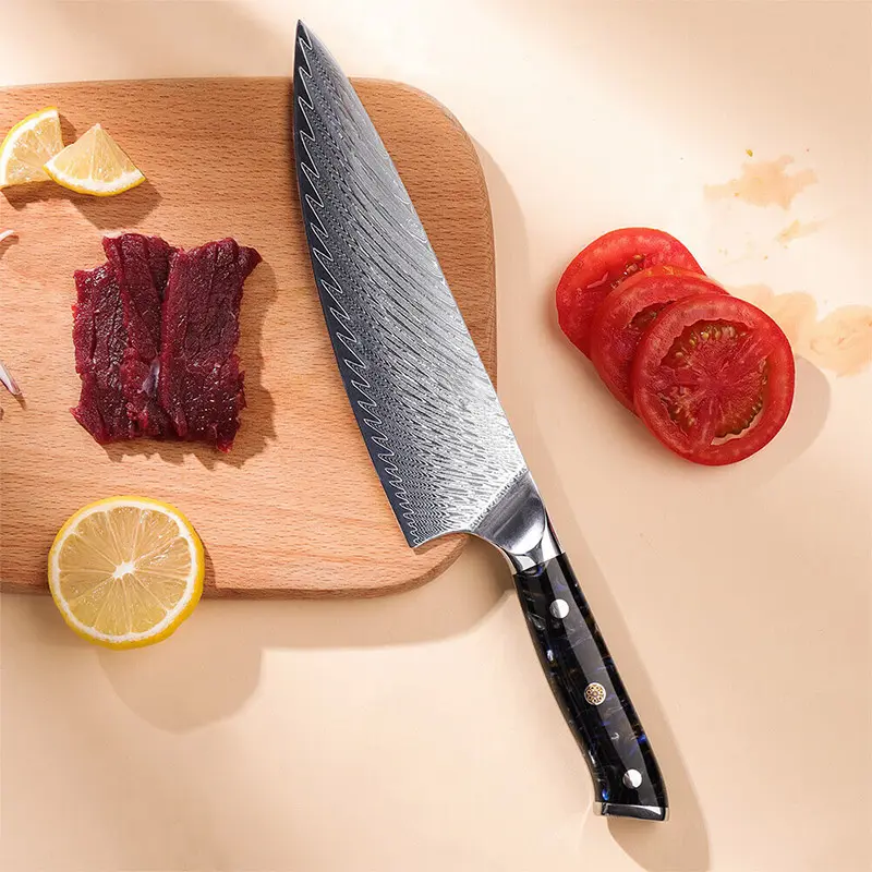 Fulwin customized luxury damascus steel kitchen knives set custom kitchen sharp knife metallic knife