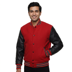 OEM High Quality <b>Men's</b> Outerwear Regular Fit Varsity <b>Jackets</b> with <b>Leather</b> Sleeves Wholesale CollegeBaseballjacket for <b>men</b> - Product Image 1
