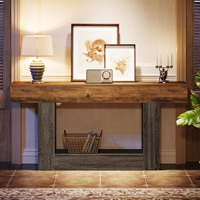 Table console étroite de 63 pouces pour les espaces restreints, parfaite derrière le canapé ou à l'entrée, design de ferme à 2 étagères en brun gris rustique