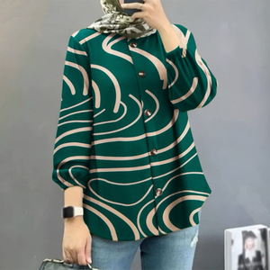 <span class=keywords><strong>Chemise</strong></span> boutonnée à manches longues imprimées et bouffantes, coupe ample et tendance, style artistique, pour <span class=keywords><strong>femme</strong></span> - Product Image 1